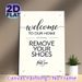 Welcome Home Remove Shoes Painting Poster, Elegant Typographic With Heart Accents Poster, Polite Reminder For Guests, Ideal For Entryway, Hallway_maomaolike.com