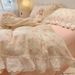 Wholesale INS Korean Style Pastoral Soft Naked Sleep Double Layer Gauze 4-Piece Lace Trim Pure Cotton Four-Piece Set_maomaolike.com