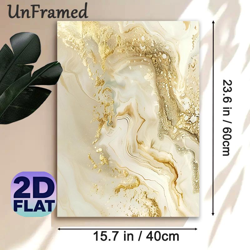 Abstract Marble Pattern Painting Poster, Luxury Gold-toned Swirling Fluid Art Poster, Elegant Decorative Piece Suitable For Living Room, Bedroom And_maomaolike.com
