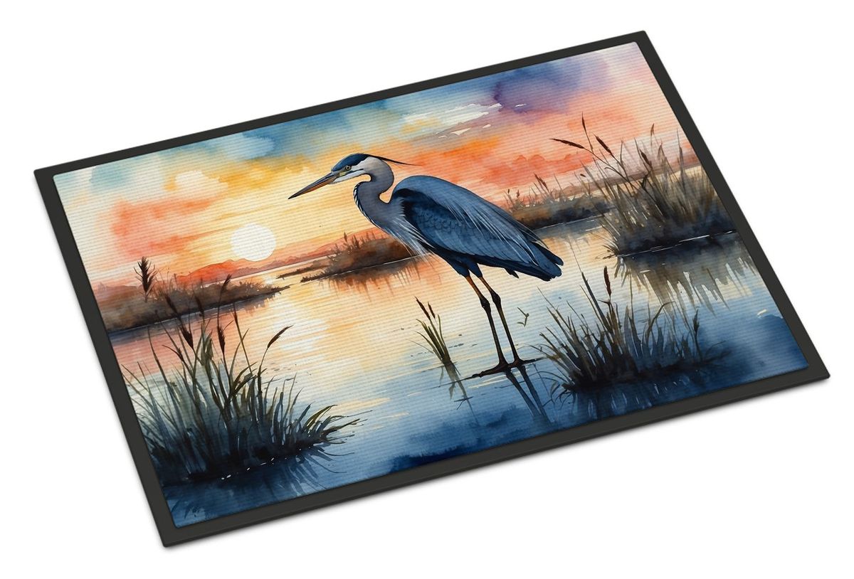 Blue Heron Setting Sun Doormat Front Door Mat Indoor Outdoor Rugs For Entryway, Non Slip Washable Low Pile, 24H X 36W_maomaolike.com