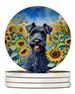 Kerry Blue Terrier In Sunflowers Large Sandstone Coasters Pack Of 4 Absorbent Round Coasters Decor Gifts For Men Or Women, 4 In, Multicolor_maomaolike.com