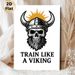 Viking Skull Motivational Painting Poster, Vintage Monochrome Horned Helmet Skull With Beard Poster, Inspiring "Train Like A Viking" Design, Ideal For_maomaolike.com