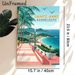 Sainte-Anne Guadeloupe Coastal Painting Poster, Vibrant Retro Tropical Seaside Scene Poster, Captivating Scenic Design With Palm Trees And Seaside_maomaolike.com