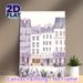 European Town Bookstore Scene Painting Poster, Soft Watercolor Pastel Purple Street Buildings & Florals Poster, Warm Tranquil Decor Ideal For Living_maomaolike.com