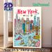 New York City Skyline Painting Poster, Vibrant Cartoon-style Urban Scene Poster, Showcases Iconic Landmarks, Adds Lively City Atmosphere, Ideal For_maomaolike.com
