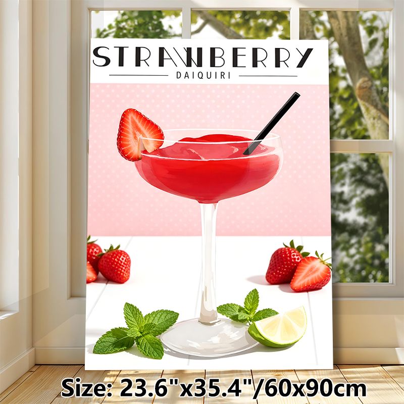 Strawberry Daiquiri Painting Poster, Bright & Vivid Cocktail Art Poster, Appealing Drink-themed Decor Suitable For Bars, Dining Areas And Home_maomaolike.com