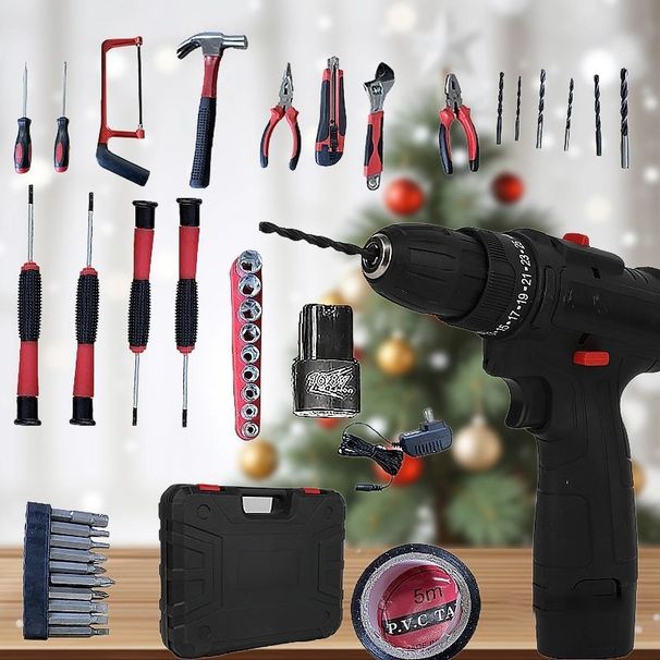128 Piece Power Station Set With Battery, 36V Cordless Drill Set, Home Tool Set, Cordless Impact Wrench, Hand Tool Set, Cordless Power Screwdriver Set, Ratchet Screwdriver Set, Cordless Drill_maomaolike.com
