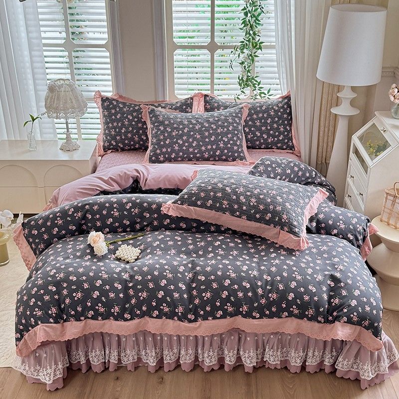 2026 Spring New Skin-Friendly Soft Spring Summer Skirt New Knitted Double Layer Gauze Bed Cover Four-Piece Set -_maomaolike.com