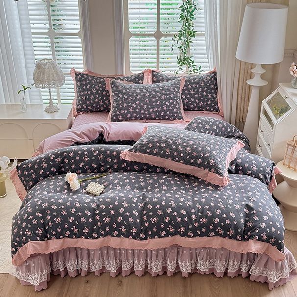 2026 Spring New Skin-Friendly Soft Spring Summer Skirt New Knitted Double Layer Gauze Bed Cover Four-Piece Set -_maomaolike.com
