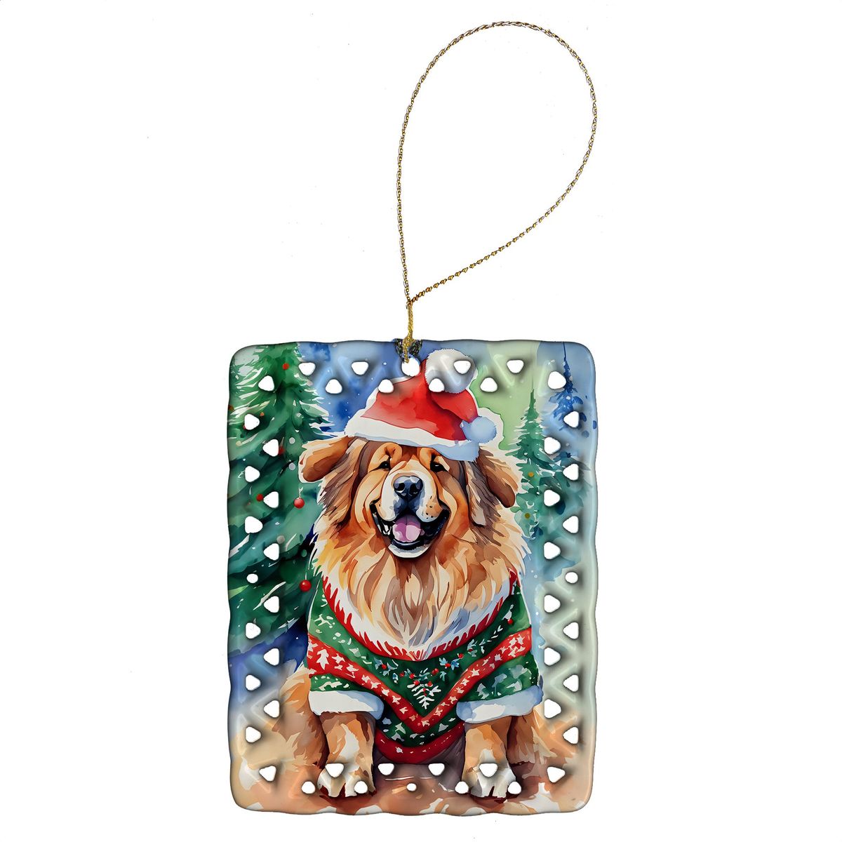Tibetan Mastiff Christmas Porcelain Ornament Christmas Tree Hanging Decorations For Home Christmas Holiday, Rectangle, Gift, Multicolor_maomaolike.com