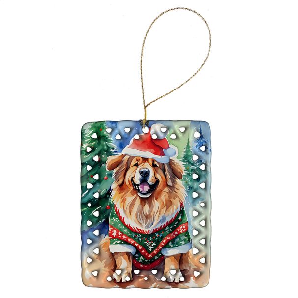Tibetan Mastiff Christmas Porcelain Ornament Christmas Tree Hanging Decorations For Home Christmas Holiday, Rectangle, Gift, Multicolor_maomaolike.com
