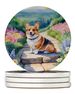 Corgi Spring Path Large Sandstone Coasters Pack Of 4 Absorbent Round Coasters Decor Gifts For Men Or Women, 4 In, Multicolor_maomaolike.com