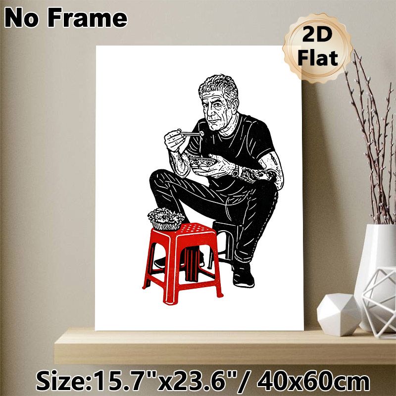 Man Eating Noodles Painting Poster, Bold Graphic Monochrome With Red Accent Poster, Unique Culinary-themed Decor Ideal For Kitchen And Dining Area_maomaolike.com