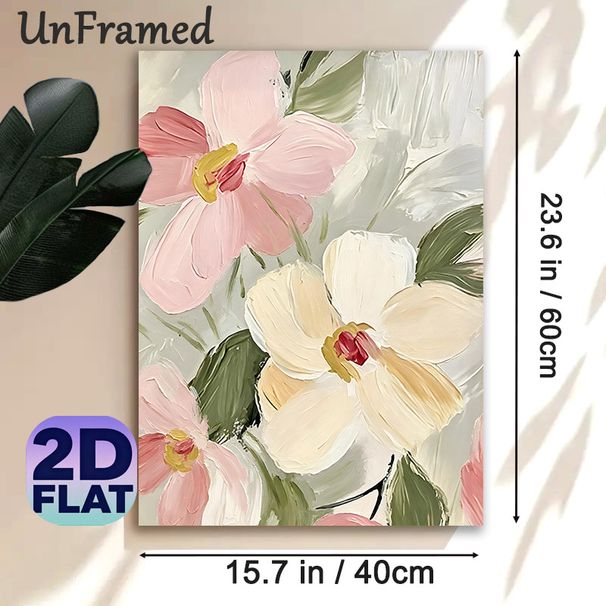 Floral Themed Painting Poster, Pastel-toned Textured Impasto Flower Poster, Delicate Artistic Decor Suitable For Living Room, Bedroom_maomaolike.com