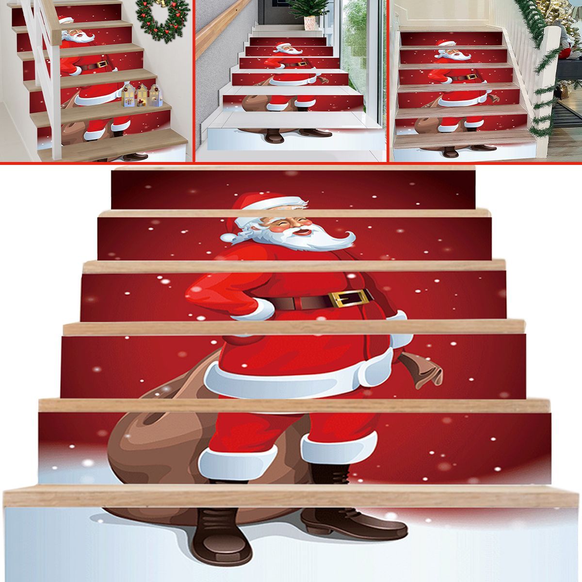 6Pcs Christmas Stair Stickers Removable Self Adhesive Santa Claus Pattern Staircase Decals Waterproof PVC Tile Stair Risers Decals_maomaolike.com
