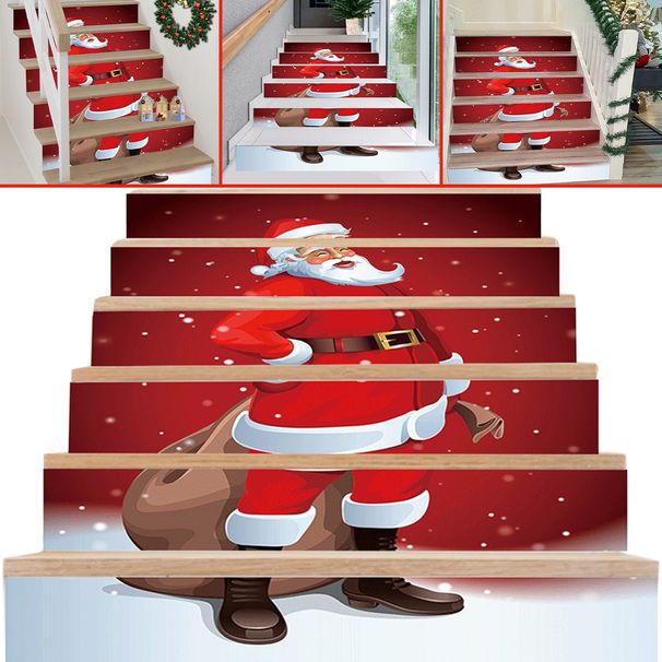 6Pcs Christmas Stair Stickers Removable Self Adhesive Santa Claus Pattern Staircase Decals Waterproof PVC Tile Stair Risers Decals_maomaolike.com