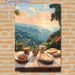 Mountain View Breakfast Painting Poster, Warm-toned Scenic Dining Scene Poster, Tranquil Cozy Vibe Ideal For Kitchen, Dining Room_maomaolike.com