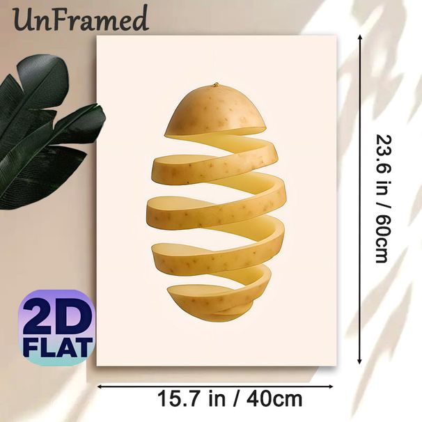 Spiral Potato Slice Painting Poster, Minimalist Surreal Food Art Poster, Unique Artistic Design Ideal For Kitchen And Dining Room Wall Decor_maomaolike.com