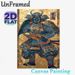 Oni Samurai Painting Poster, Vintage Traditional Japanese Style Poster, Detailed Armored Horned Oni Samurai With Golden Swirling Patterns, Cultural_maomaolike.com