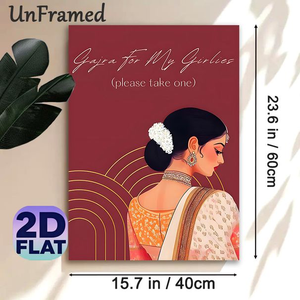 Indian Gajra Themed Painting Poster, Graceful Traditional Indian Female Portrait Poster, Cultural Decorative Piece Ideal For Home & Festive Gathering_maomaolike.com
