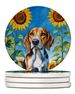 American Foxhound In Sunflowers Large Sandstone Coasters Pack Of 4 Absorbent Round Coasters Decor Gifts For Men Or Women, 4 In, Multicolor_maomaolike.com