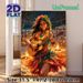 Hawaiian Beach Luau Painting Poster, Warm-toned Vivid Artistic Poster, Captures Joyful Tropical Bonfire Gathering With Guitar-playing Hula Girl_maomaolike.com
