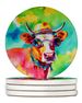 Hippie Animal Malvi Cow Large Sandstone Coasters Pack Of 4 Absorbent Round Coasters Decor Gifts For Men Or Women, 4 In, Multicolor_maomaolike.com