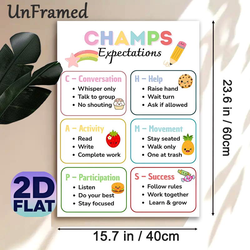 CHAMPS Expectations Painting Poster, Soft-toned Cute Cartoon Classroom Rules Poster, Clear Behavior Guidelines To Maintain Orderly Learning_maomaolike.com