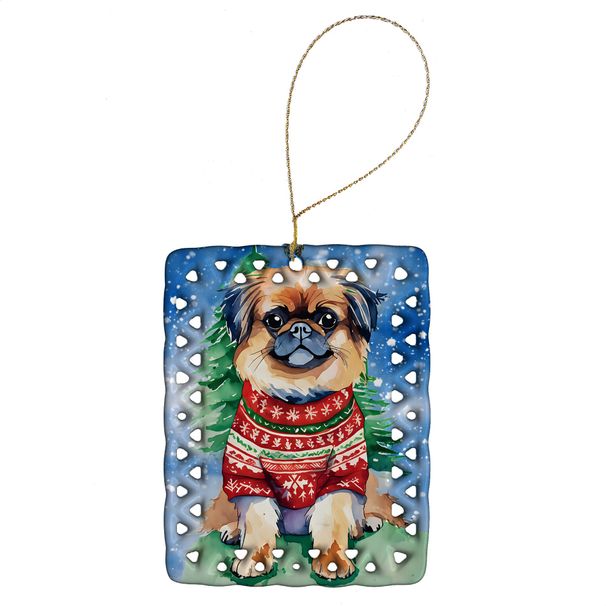 Pekingese Christmas Porcelain Ornament Christmas Tree Hanging Decorations For Home Christmas Holiday, Rectangle, Gift, Multicolor_maomaolike.com