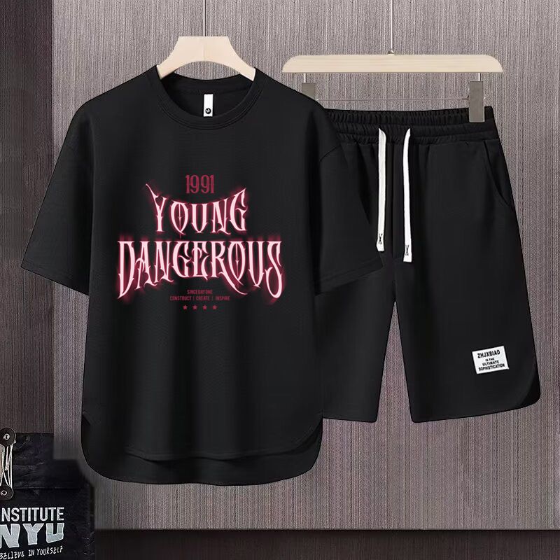 Men's Clothing 2024 Waffle Casual Summer Suit Men's Loose Teen Short sleeved T shirt Shorts Handsome Two piece Suit_maomaolike.com