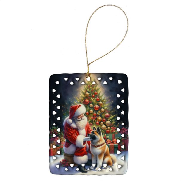 Akita And Santa Claus Porcelain Ornament Christmas Tree Hanging Decorations For Home Christmas Holiday, Rectangle, Gift, Multicolor_maomaolike.com
