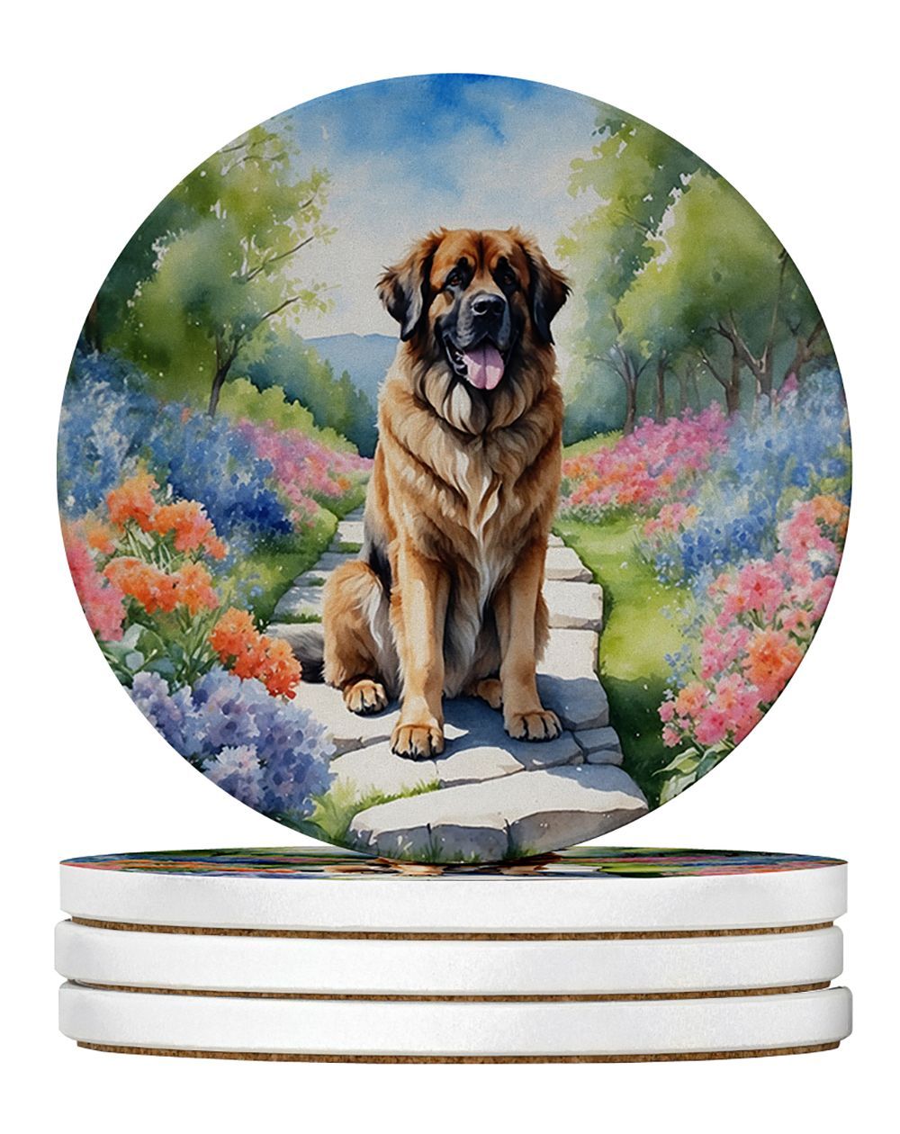 Leonberger Spring Path Large Sandstone Coasters Pack Of 4 Absorbent Round Coasters Decor Gifts For Men Or Women, 4 In, Multicolor_maomaolike.com
