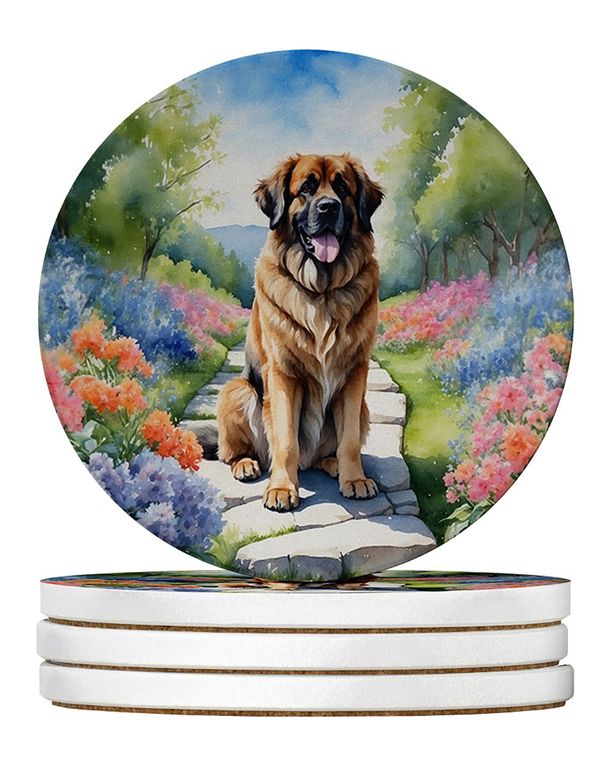 Leonberger Spring Path Large Sandstone Coasters Pack Of 4 Absorbent Round Coasters Decor Gifts For Men Or Women, 4 In, Multicolor_maomaolike.com