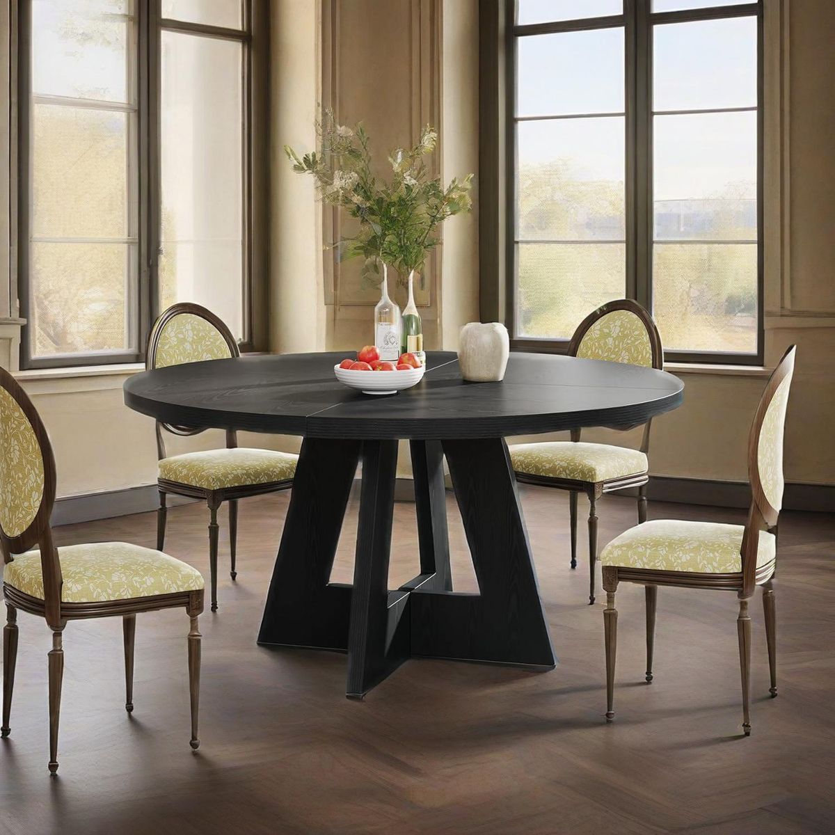 Round Dining Table For 4, 47" Wooden Kitchen Table Farmhouse Dinner Table_maomaolike.com