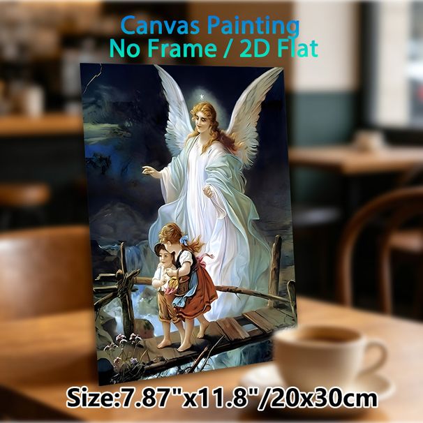 Guardian Angel Themed Painting Poster, Soft-toned Traditional Religious Scene Poster, Peaceful Spiritual Artwork Suitable For Home And Prayer Room_maomaolike.com
