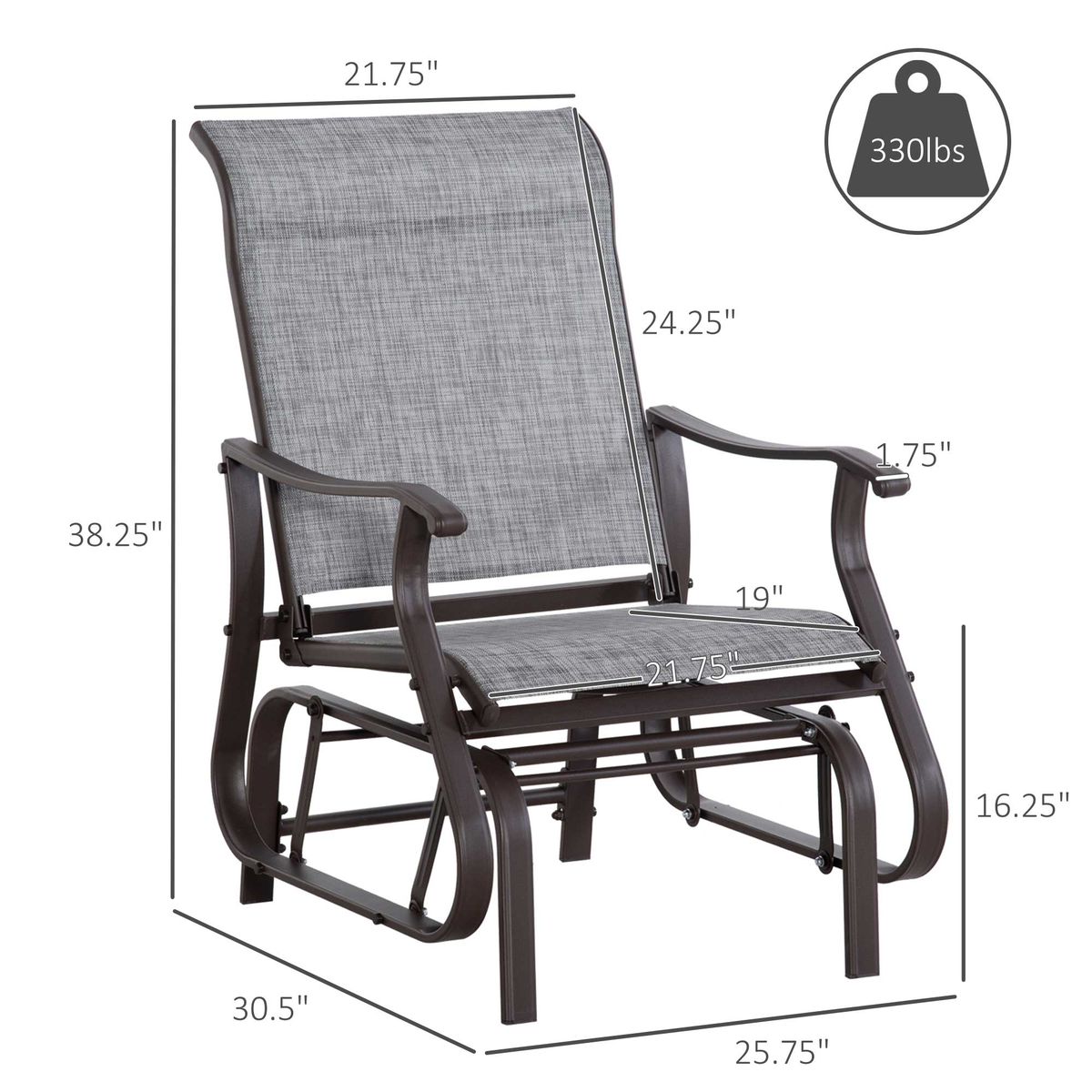 Outdoor Glider Chair, Gliders For Outside Patio With Steel Frame And Mesh Fabric For Backyard, Garden, And Porch, Gray_maomaolike.com