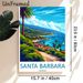 Santa Barbara Coastal Landscape Painting Poster, Bright Retro-style Seaside Scenery Poster, Tropical Coastal View With Palm Trees & Coastal Homes_maomaolike.com