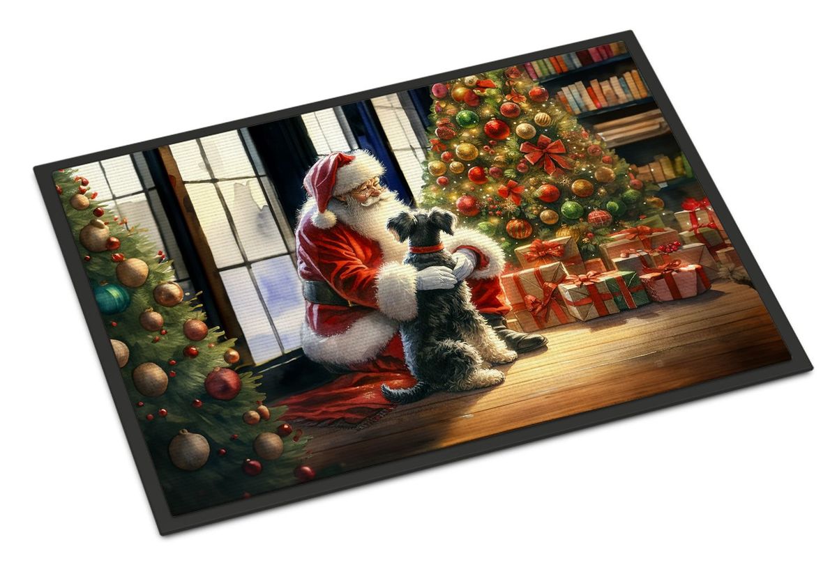 Schnauzer And Santa Claus Doormat Front Door Mat Indoor Outdoor Rugs For Entryway, Non Slip Washable Low Pile, 24H X 36W_maomaolike.com