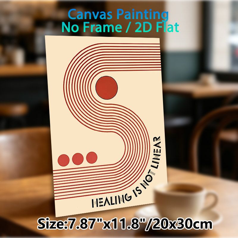 Healing Themed Painting Poster, Minimalist Red Geometric Curved Line & Circle Poster, Inspirational "Healing Is Not Linear" Art, Suitable For Bedroom_maomaolike.com