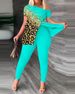 Women's Clothing Large Size Women's Clothing One Shoulder Raglan Sleeve Short Sleeve Irregular T shirt Trousers Set_maomaolike.com