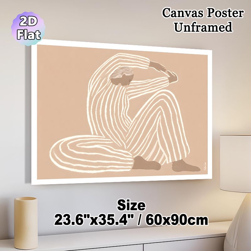 Abstract Figure Painting Poster, Minimalist Soft-toned Line Art Seated Figure Poster, Serene Artistic Decor Suitable For Bedroom, Living Room_maomaolike.com