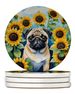 Pug In Sunflowers Large Sandstone Coasters Pack Of 4 Absorbent Round Coasters Decor Gifts For Men Or Women, 4 In, Multicolor_maomaolike.com
