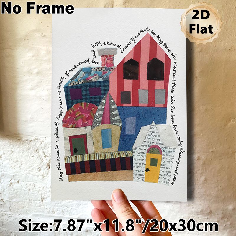 Warm Home Blessing Painting Poster, Collage-style Colorful Whimsical Houses Poster, Heartfelt Blessing Design Brings Cozy Vibes, Ideal For Home Living_maomaolike.com