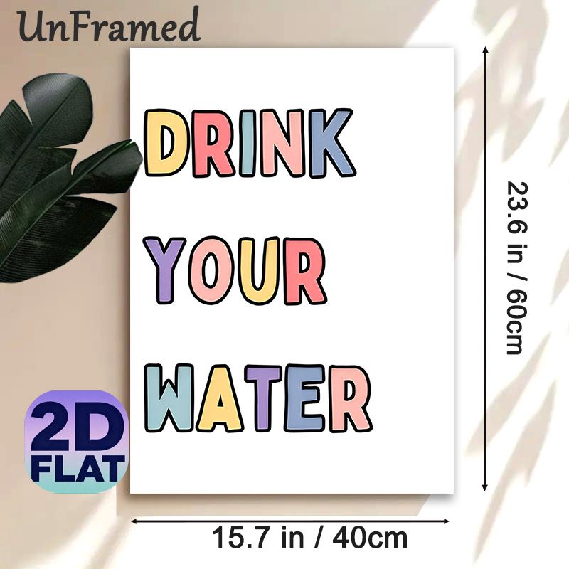 Drink Your Water Themed Painting Poster, Pastel Color Cartoon Lettering Poster, Gentle Daily Reminder Ideal For Kitchen And Living Room Wall Decor_maomaolike.com