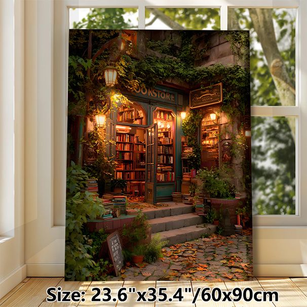 Cozy Bookstore Painting Poster, Warm-toned Vintage Enchanted Street Scene Poster, Inviting Nostalgic Ambience, Ideal For Home Study, Living Room_maomaolike.com