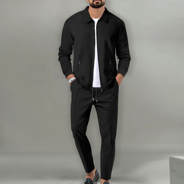 Men's Clothing 2025 New Autumn Style Youth Waffle Zipper Pocket Lapel Slim Cardigan Men's Jacket Suit_maomaolike.com