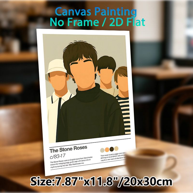The Stone Roses Band Painting Poster, Minimalist Flat Graphic Illustration Poster, Retro Music-inspired Wall Decor Ideal For Bedroom, Music Studio And_maomaolike.com