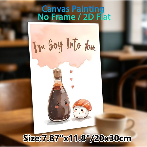 Sushi & Soy Sauce Pun Painting Poster, Cute Watercolor Cartoon-style Poster, Warm Playful Design With Sweet "I'm Soy Into You" Pun, Perfect For_maomaolike.com