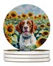 Brittany Spaniel In Sunflowers Large Sandstone Coasters Pack Of 4 Absorbent Round Coasters Decor Gifts For Men Or Women, 4 In, Multicolor_maomaolike.com