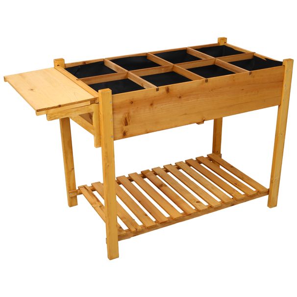 8 Pockets Horticulture Raised Garden Bed Elevated Wood Planter Box Stand With Foldable Side Table And Storage Shelf For Herb/Vegetables/Flowers_maomaolike.com